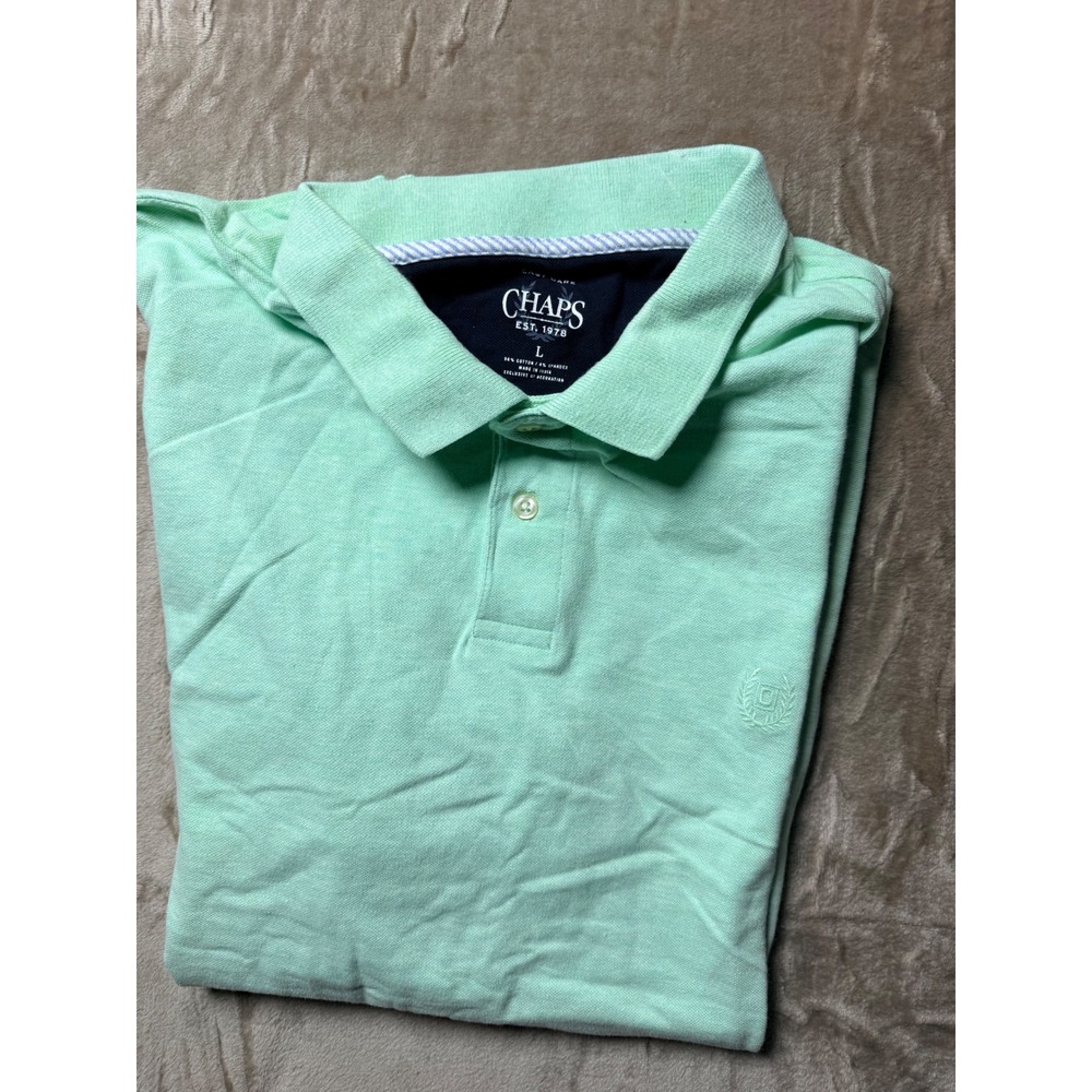 Chaps Mens Polo Shirt Large‎ Mint Green Short Sleeve Classic Preppy Size L